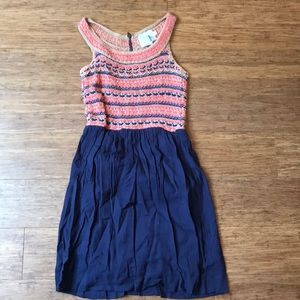 Anthropologie navy/coral dress